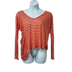 Fred and Sibel Anthropologie Womens Top S Linen Long Sleeve Asymmetrical Striped